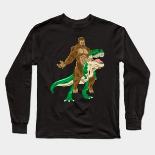 Funny Bigfoot Riding Dinosaur Long Sleeve T-Shirt